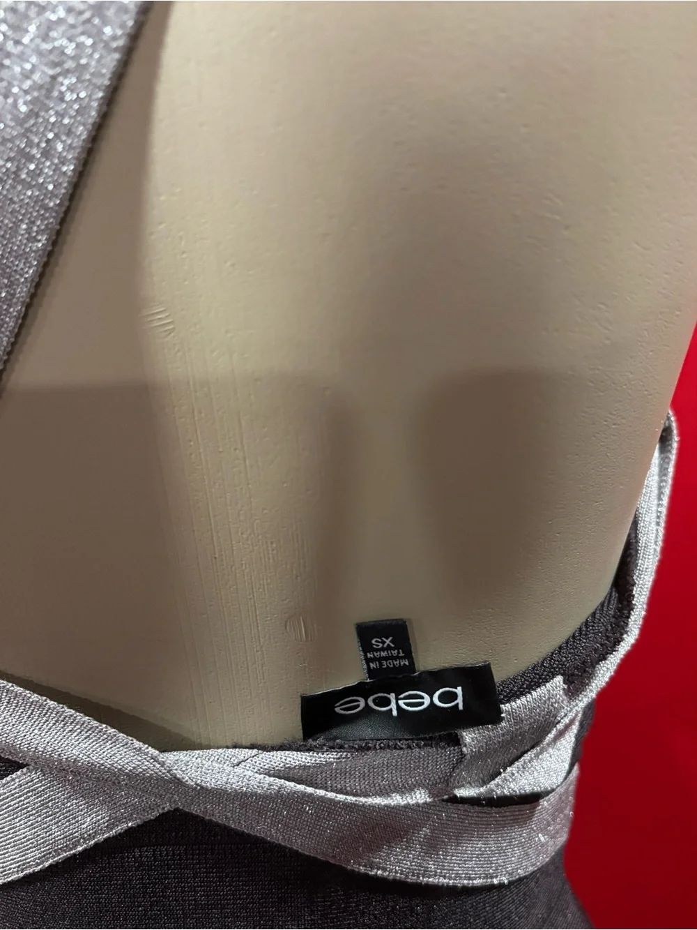 bebe Silver and Black Metallic Strap Detail Dress